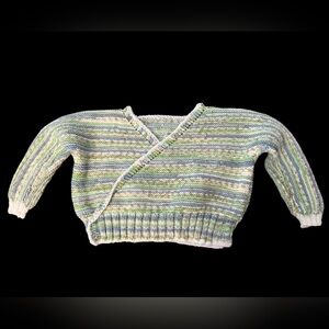 Baby hand knit acrylic Striped Wrap Sweater in Green & Blue